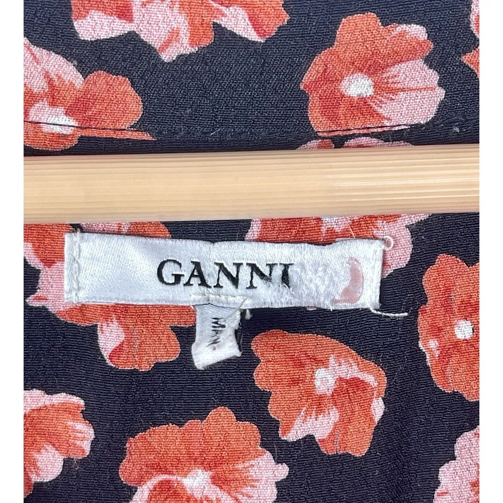 GANNI Floral-Print Button Down Shirt Red Pink Black Size 10 - Picture 10 of 16